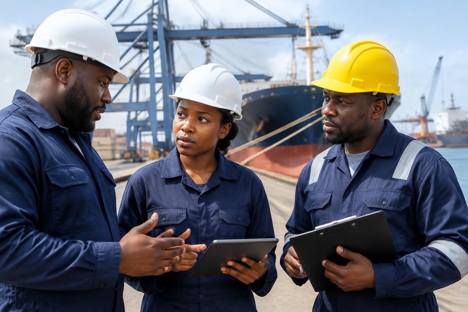Illustration : équipe de coordination maritime au port